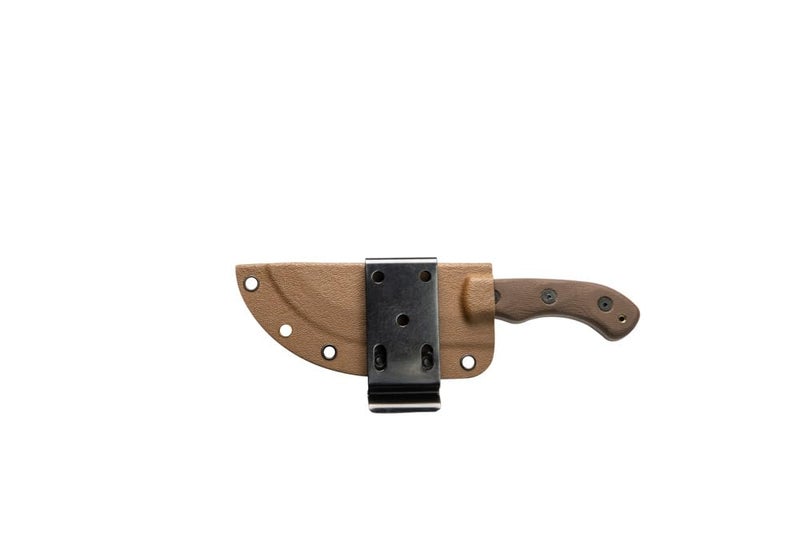 Tops Knives Tom Brown Tracker #4 Full Tang Fixed Blade- Coyote Tan Coating Blade Finish- Coyote Tan Kydex Sheath w/Multi-Position Spring Steel Clip (Green Canvas Micarta Handle) - Image 3